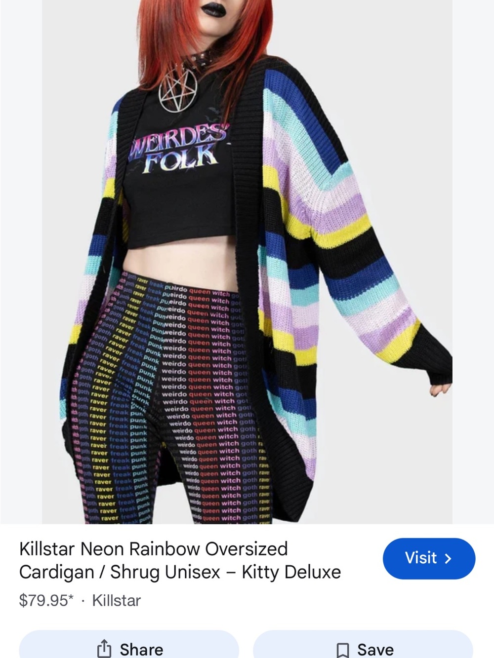 Killstar Black Striped Neon Open-Front Cardigan